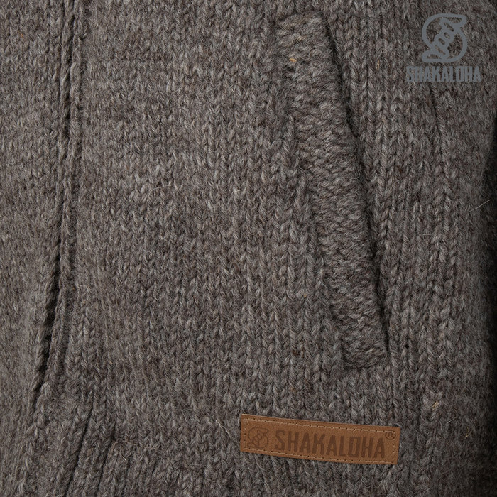 Shakaloha Shakaloha Veste en Laine Tricoté Gin Ziphood Taupe marron clair avec Doublure en polaire et Capuche détachable - Femmes - Fabriqué à la main au Népal en laine de mouton