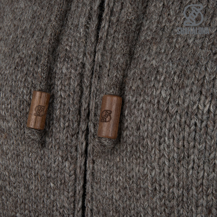 Shakaloha Shakaloha Veste en Laine Tricoté Gin Ziphood Taupe marron clair avec Doublure en polaire et Capuche détachable - Femmes - Fabriqué à la main au Népal en laine de mouton