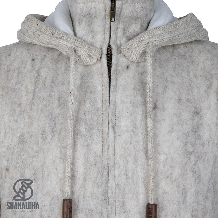 Shakaloha Chaleco de béisbol de lana de punto Shakaloha ZH con forro de algodón y capucha desmontable - Hombre/Unisex - Hecho a mano en Nepal con lana de oveja