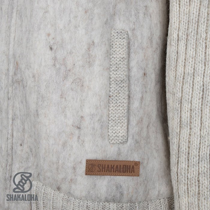 Shakaloha Cardigan en laine tricoté Shakaloha Baseball ZH avec doublure en coton et capuche amovible - Homme/Uni - Fabriqué à la main au Népal à partir de laine de mouton