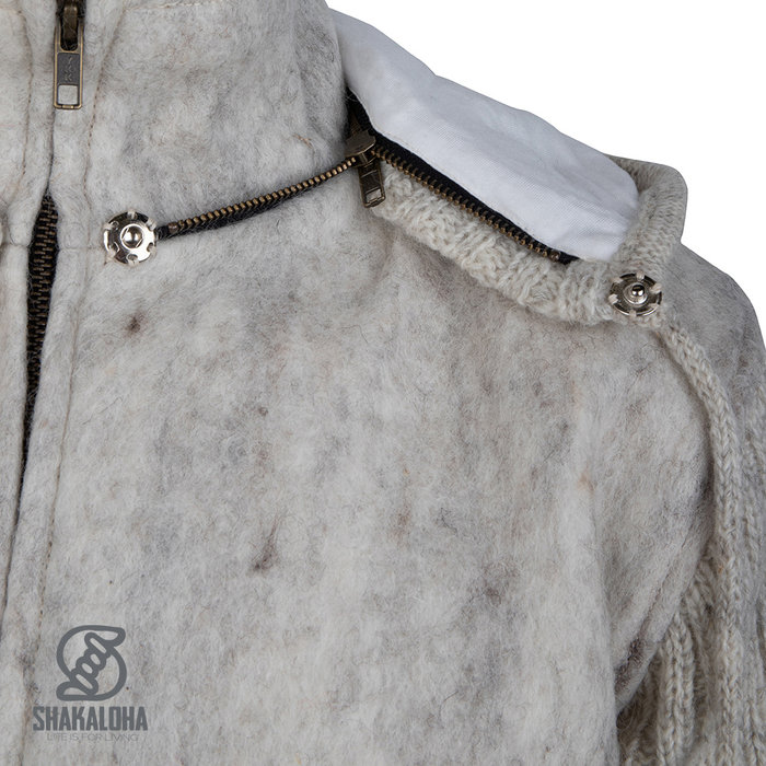 Shakaloha Cardigan en laine tricoté Shakaloha Baseball ZH avec doublure en coton et capuche amovible - Homme/Uni - Fabriqué à la main au Népal à partir de laine de mouton