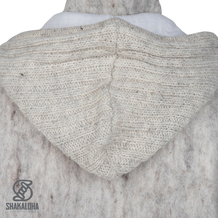 Shakaloha Chaleco de béisbol de lana de punto Shakaloha ZH con forro de algodón y capucha desmontable - Hombre/Unisex - Hecho a mano en Nepal con lana de oveja