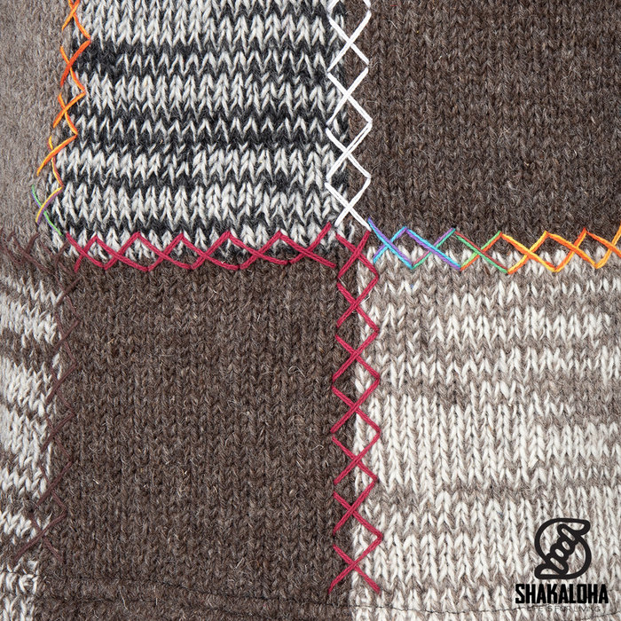 Shakaloha Shakaloha wollen jas - Longpatch vest Natuurlijke kleuren met fleece voering en capuchon - Dames - Handgemaakt in Nepal van schapenwol