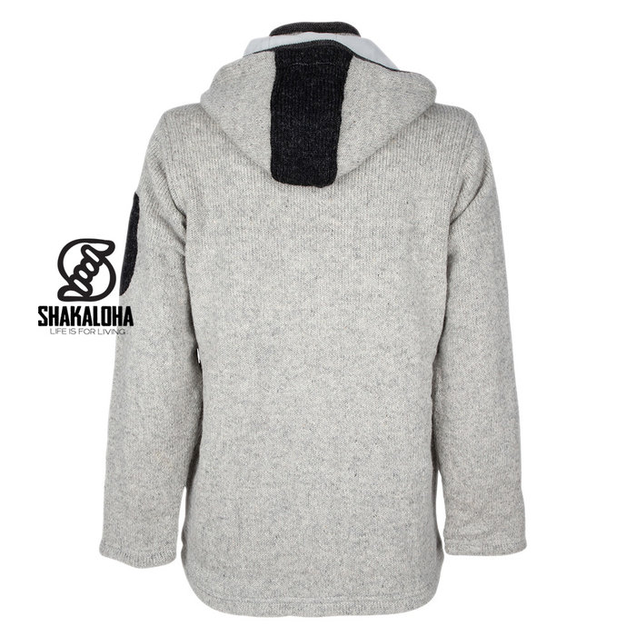 Shakaloha Shakaloha Knitted Wool Cardigan Luxor ZH with Fleece Lining and Detachable Hood - Man / Uni - Handmade in Nepal from Sheep Wool