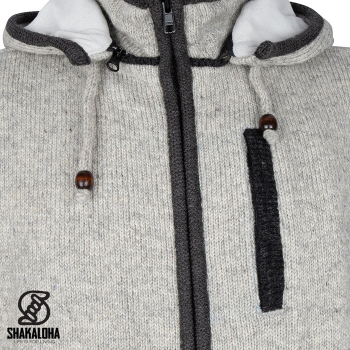 Shakaloha Shakaloha Knitted Wool Cardigan Luxor ZH with Fleece Lining and Detachable Hood - Man / Uni - Handmade in Nepal from Sheep Wool