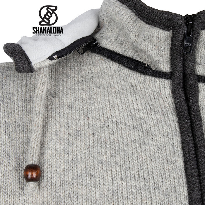 Shakaloha Shakaloha Knitted Wool Cardigan Luxor ZH with Fleece Lining and Detachable Hood - Man / Uni - Handmade in Nepal from Sheep Wool