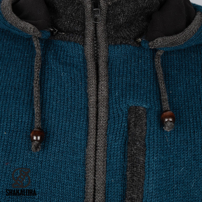 Shakaloha Shakaloha Gebreid Wollen Vest Luxor ZH  met Fleece Voering en Afneembare Capuchon - Man/Uni - Handgemaakt in Nepal van Schapenwol