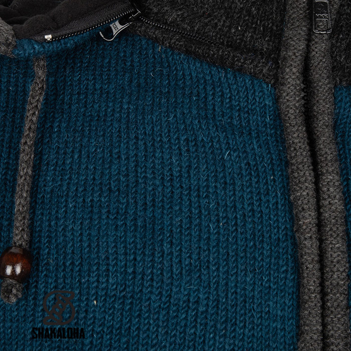 Shakaloha Shakaloha Gebreid Wollen Vest Luxor ZH  met Fleece Voering en Afneembare Capuchon - Man/Uni - Handgemaakt in Nepal van Schapenwol