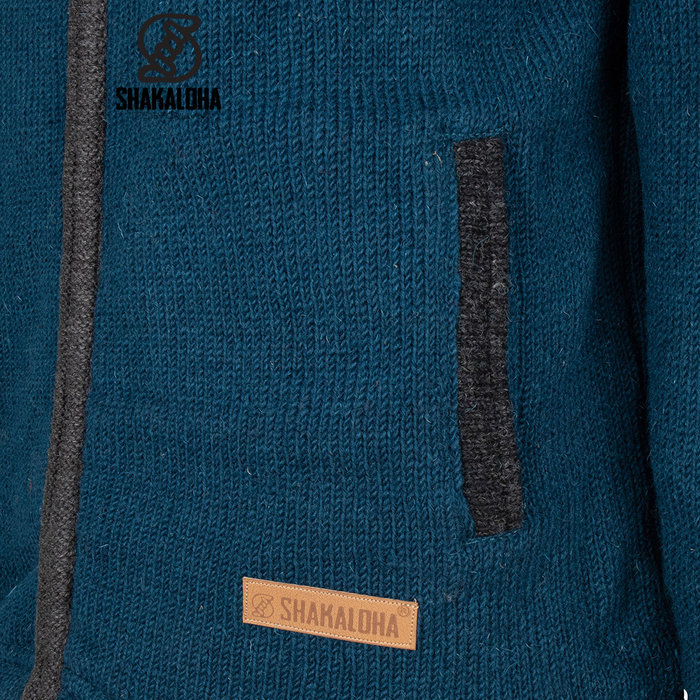 Shakaloha Cardigan en laine tricoté Shakaloha Luxor ZH avec doublure polaire et capuche amovible - Homme / Uni - Fait à la main au Népal à partir de laine de mouton