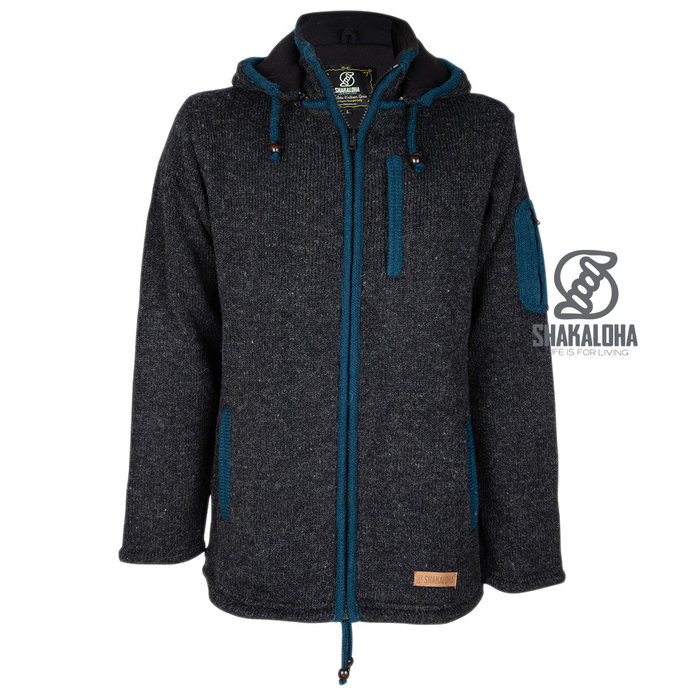 Shakaloha Chaleco de punto de lana Shakaloha Luxor ZH con forro polar y capucha desmontable - Hombre/Unisex - Hecho a mano en Nepal con lana de oveja