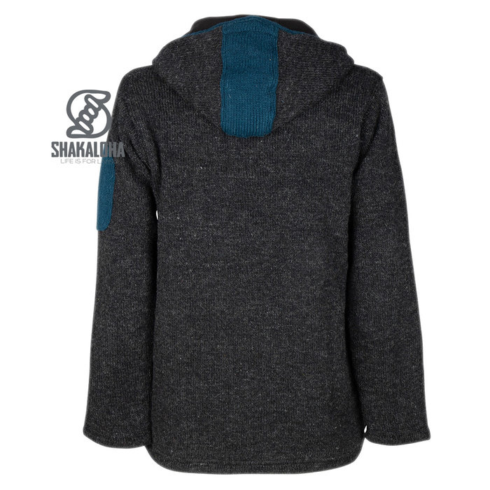 Shakaloha Chaleco de punto de lana Shakaloha Luxor ZH con forro polar y capucha desmontable - Hombre/Unisex - Hecho a mano en Nepal con lana de oveja