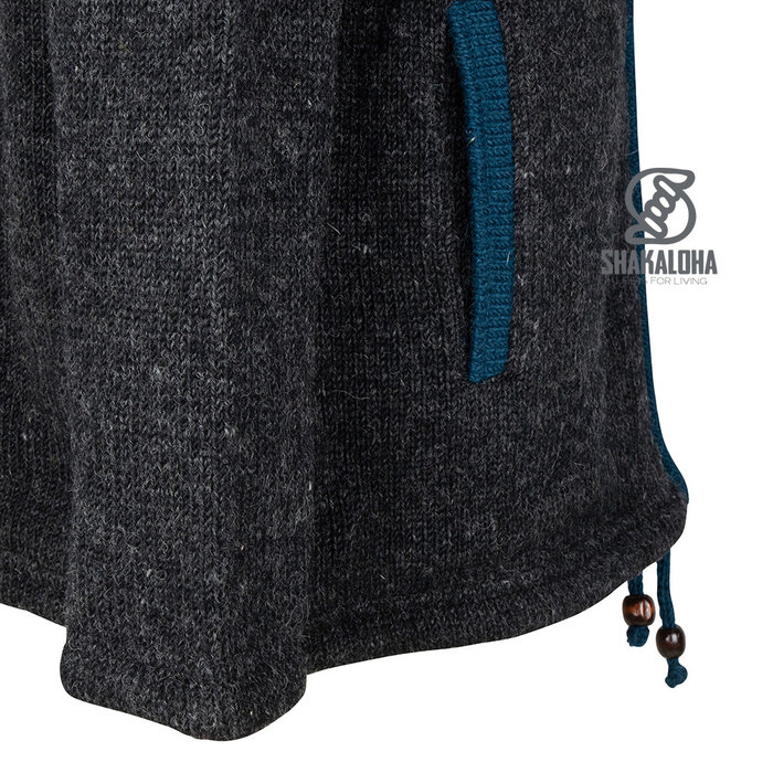 Shakaloha Cardigan en laine tricoté Shakaloha Luxor ZH avec doublure polaire et capuche amovible - Homme / Uni - Fait à la main au Népal à partir de laine de mouton