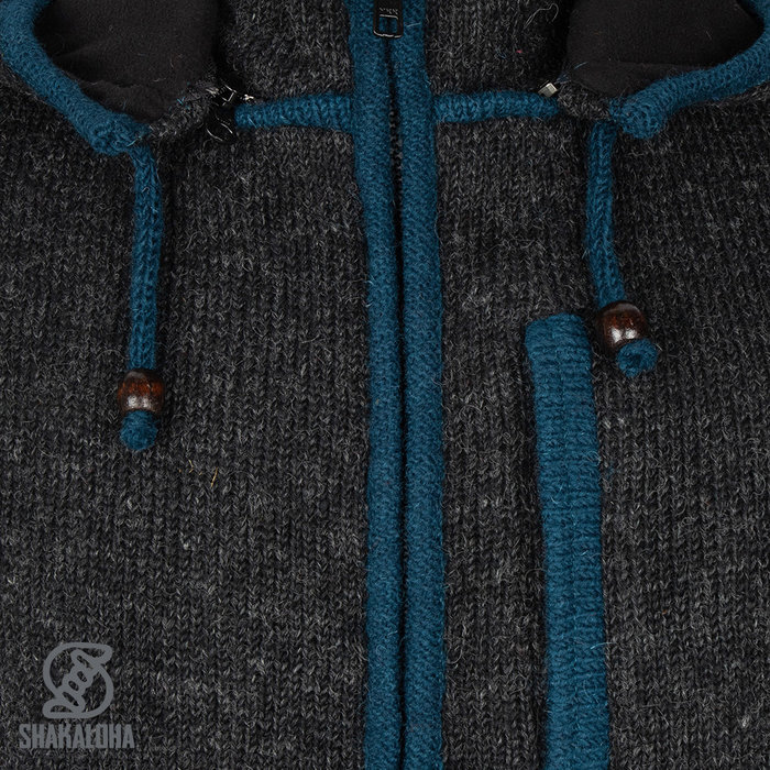 Shakaloha Chaleco de punto de lana Shakaloha Luxor ZH con forro polar y capucha desmontable - Hombre/Unisex - Hecho a mano en Nepal con lana de oveja