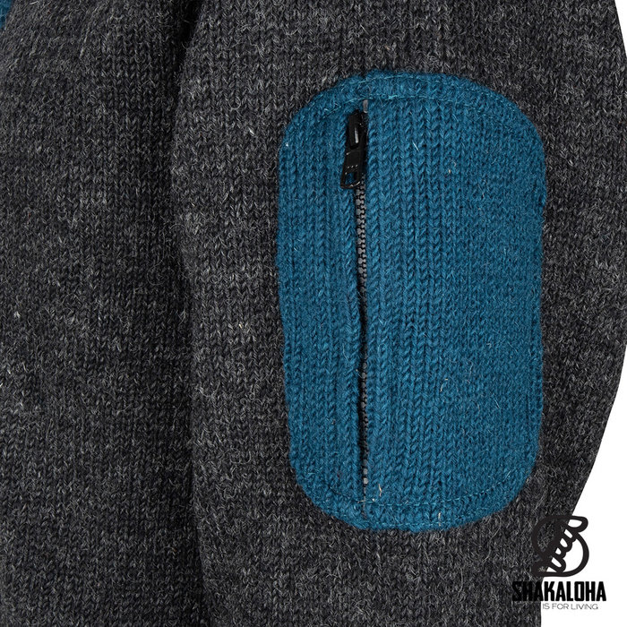 Shakaloha Shakaloha Knitted Wool Cardigan Luxor ZH with Fleece Lining and Detachable Hood - Man / Uni - Handmade in Nepal from Sheep Wool