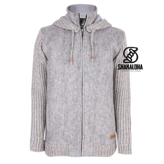 Shakaloha Shakaloha Cardigan en laine tricoté Baseball ZH avec doublure en coton et capuche amovible - Homme/Uni - Fait main au Népal à partir de laine de mouton