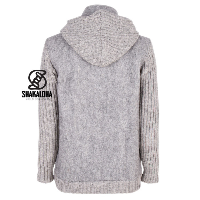 Shakaloha Chaleco de béisbol de lana de punto Shakaloha ZH con forro de algodón y capucha desmontable - Hombre/Unisex - Hecho a mano en Nepal con lana de oveja