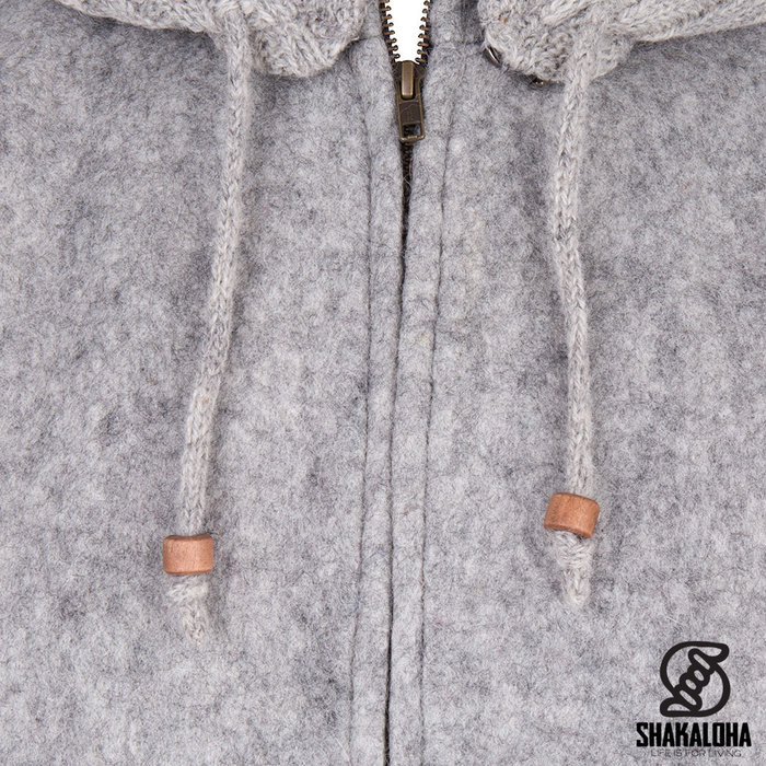 Shakaloha Chaleco de béisbol de lana de punto Shakaloha ZH con forro de algodón y capucha desmontable - Hombre/Unisex - Hecho a mano en Nepal con lana de oveja