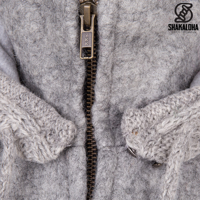 Shakaloha Shakaloha Knitted Wool Cardigan Baseball ZH with Cotton Lining and Detachable Hood - Man/Uni - Handmade in Nepal from Sheep's Wool