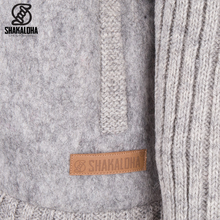 Shakaloha Chaleco de béisbol de lana de punto Shakaloha ZH con forro de algodón y capucha desmontable - Hombre/Unisex - Hecho a mano en Nepal con lana de oveja