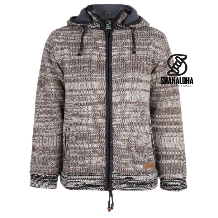 Shakaloha Shakaloha Gebreid Wollen Vest Talbot ZH Beige Licht Bruin met Fleece Voering en Afneembare Capuchon - Man/Uni - Handgemaakt in Nepal van Schapenwol