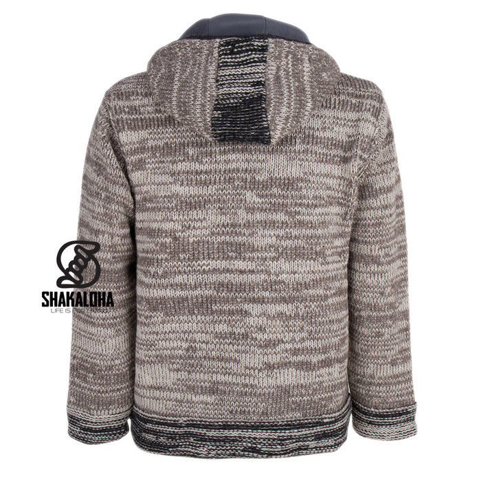Shakaloha Shakaloha Gebreid Wollen Vest Talbot ZH Beige Licht Bruin met Fleece Voering en Afneembare Capuchon - Man/Uni - Handgemaakt in Nepal van Schapenwol