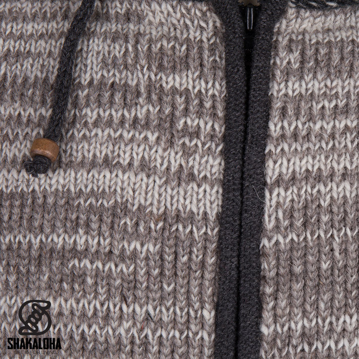 Shakaloha Shakaloha Gebreid Wollen Vest Talbot ZH Beige Licht Bruin met Fleece Voering en Afneembare Capuchon - Man/Uni - Handgemaakt in Nepal van Schapenwol