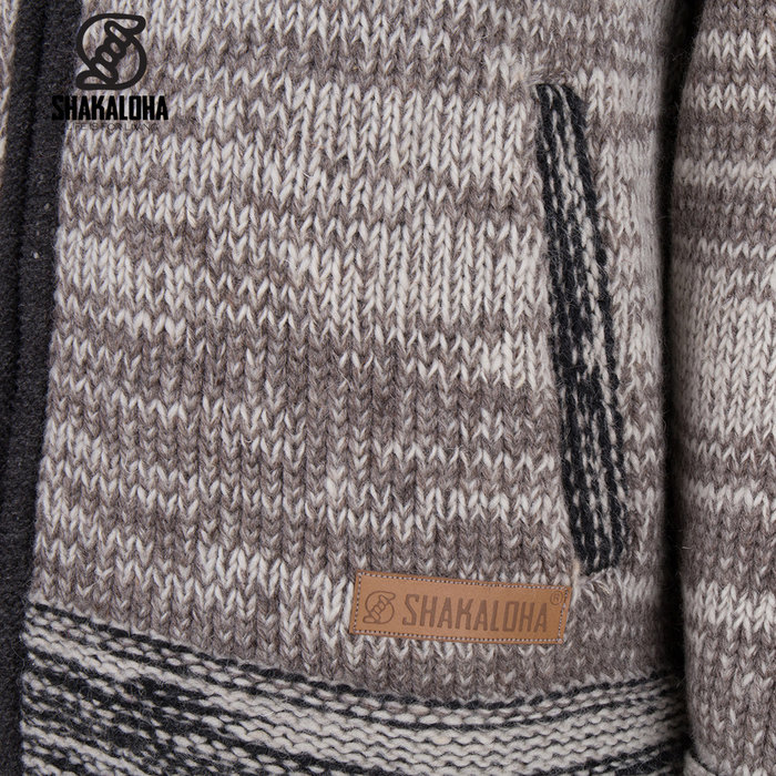 Shakaloha Shakaloha Gebreid Wollen Vest Talbot ZH Beige Licht Bruin met Fleece Voering en Afneembare Capuchon - Man/Uni - Handgemaakt in Nepal van Schapenwol