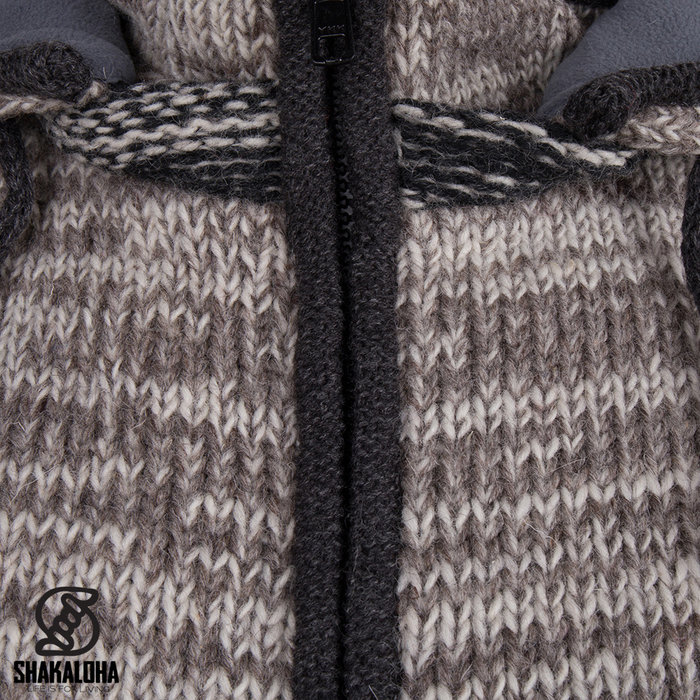 Shakaloha Shakaloha Gebreid Wollen Vest Talbot ZH Beige Licht Bruin met Fleece Voering en Afneembare Capuchon - Man/Uni - Handgemaakt in Nepal van Schapenwol