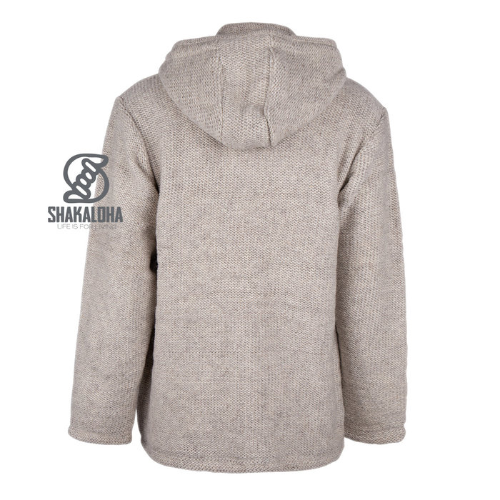 Shakaloha Shakaloha Gebreid Wollen Vest Maverick ZH Beige Crème met Fleece Voering en Afneembare Capuchon - Man/Uni - Handgemaakt in Nepal van Schapenwol