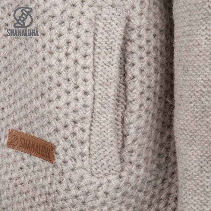 Shakaloha Shakaloha Knitted Woolen Jacket Maverick ZH Beige Cream with Fleece Lining and Detachable Hood - Men - Unisex - Handmade in Nepal from sheep's wool