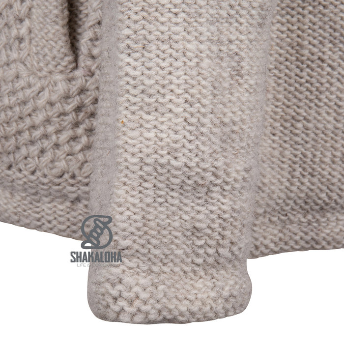 Shakaloha Shakaloha Knitted Woolen Jacket Maverick ZH Beige Cream with Fleece Lining and Detachable Hood - Men - Unisex - Handmade in Nepal from sheep's wool