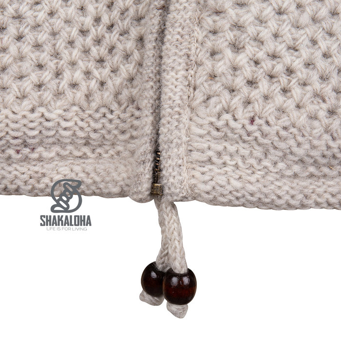 Shakaloha Shakaloha Gebreid Wollen Vest Maverick ZH Beige Crème met Fleece Voering en Afneembare Capuchon - Man/Uni - Handgemaakt in Nepal van Schapenwol