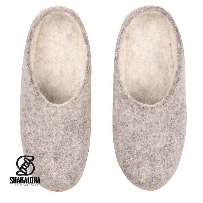 Woolloows Pantuflas Shuffle de lana gris con suela de ante