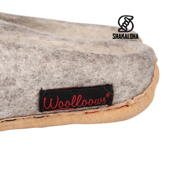 Woolloows Shuffle Grey Wollen Pantoffels met suede zool