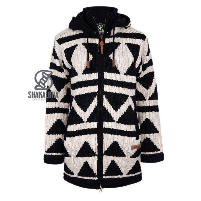 Shakaloha Cardigan en laine tricote Pendle ZipHood noir et blanc pour femme