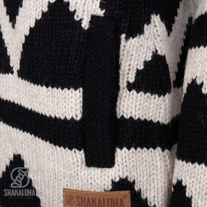 Shakaloha Cardigan en laine tricote Pendle ZipHood noir et blanc pour femme