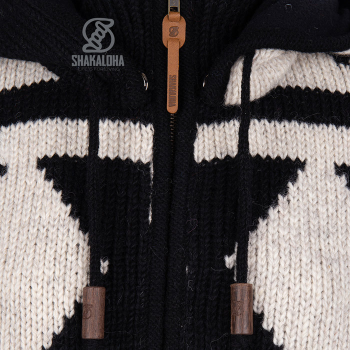 Shakaloha Cardigan en laine tricote Pendle ZipHood noir et blanc pour femme