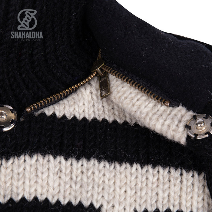 Shakaloha Cardigan en laine tricote Pendle ZipHood noir et blanc pour femme
