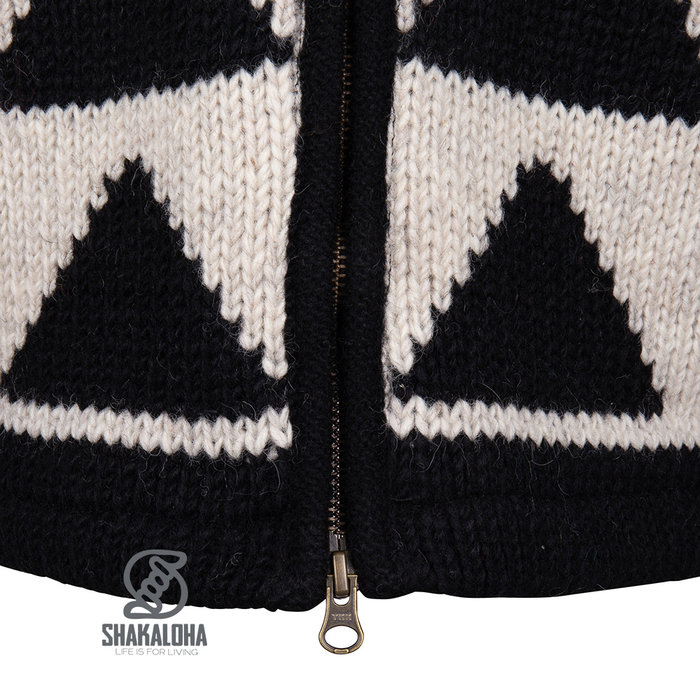Shakaloha Cardigan en laine tricote Pendle ZipHood noir et blanc pour femme