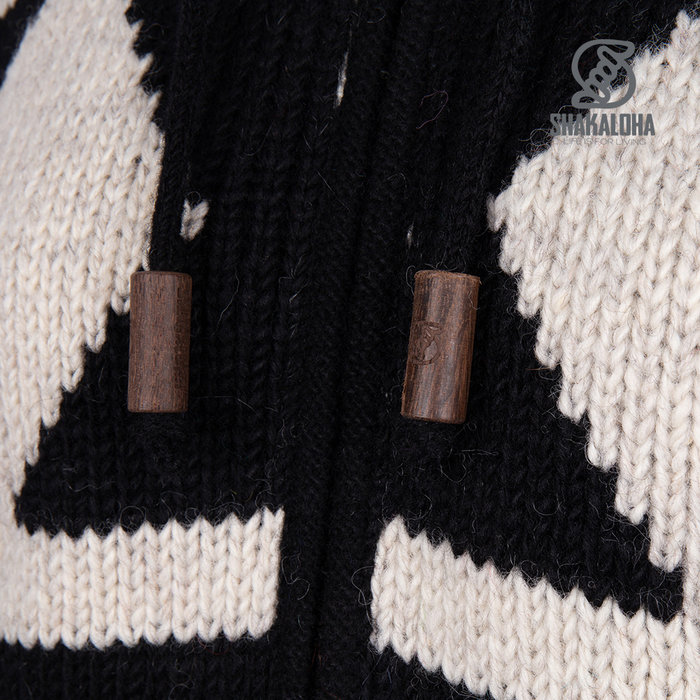 Shakaloha Ladies Pendle ZipHood BlackWhite Wool Knitted Cardigan