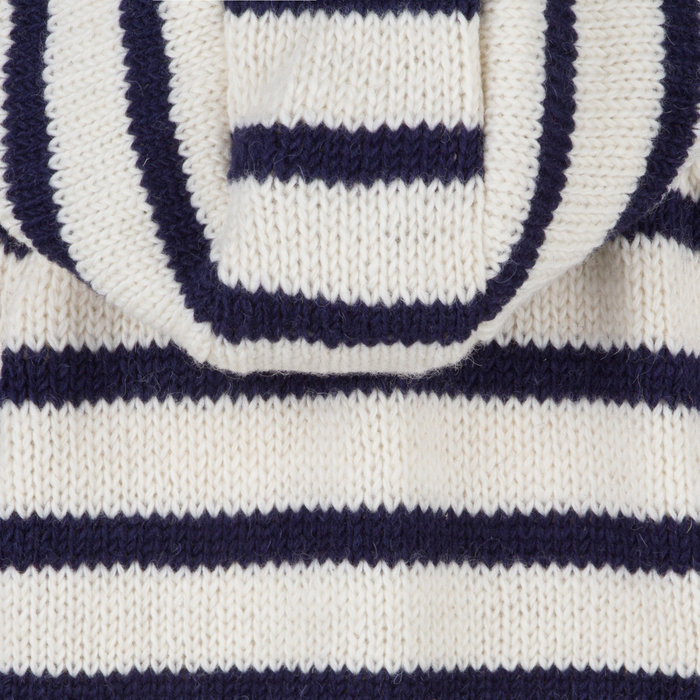 Shakaloha Shakaloha Knitted Wool Cardigan Breton Ziphood White Navy Blue with Fleece Lining and Detachable Hood - Women - Handmade in Nepal from Sheep Wool - Copy