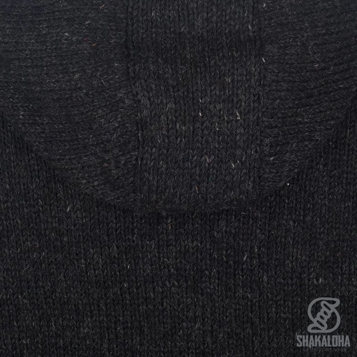 Shakaloha Shakaloha Knitted Wool Cardigan Breaker Anthracite with Nylon Windstopper and Detachable Hood - Man/Uni - Handmade in Nepal from Sheep's WoolWarm wool cardigan with windstopper lining. This combination makes the vest unique. The jacket has a collar and a