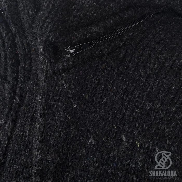 Shakaloha Shakaloha Knitted Wool Cardigan Breaker Anthracite with Nylon Windstopper and Detachable Hood - Man/Uni - Handmade in Nepal from Sheep's WoolWarm wool cardigan with windstopper lining. This combination makes the vest unique. The jacket has a collar and a