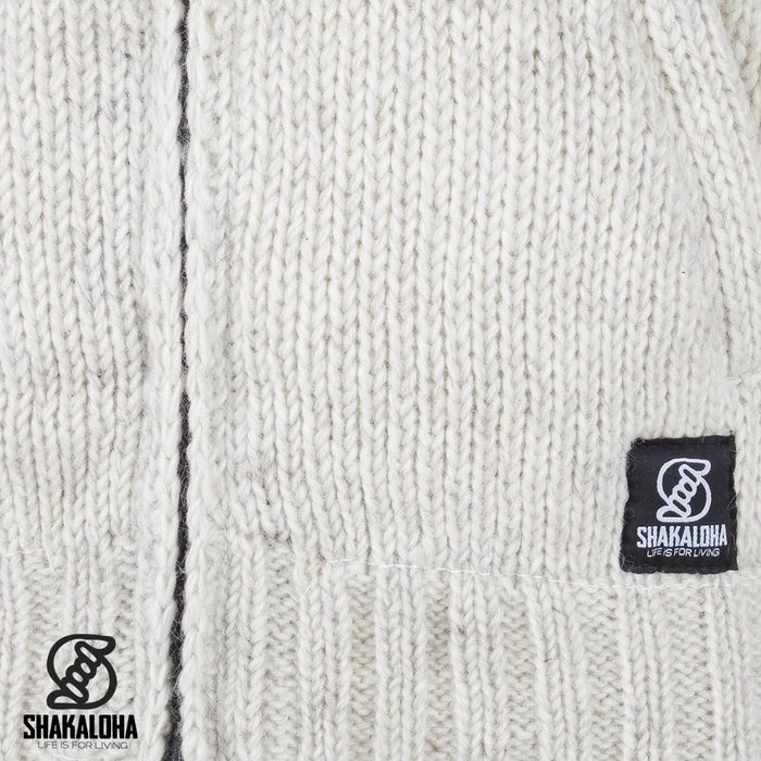 Shakaloha Gilet Shakaloha en laine tricotée, couleur beige crème, doublure polaire et capuche amovible - Femme - Fabriqué à la main au Népal à partir de laine de mouton
