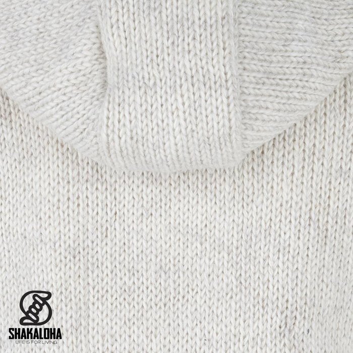 Shakaloha Shakaloha Strickweste aus Wolle, beige-cremefarben mit Fleecefutter und abnehmbarer Kapuze – Damen – Handgefertigt in Nepal aus Schafwolle