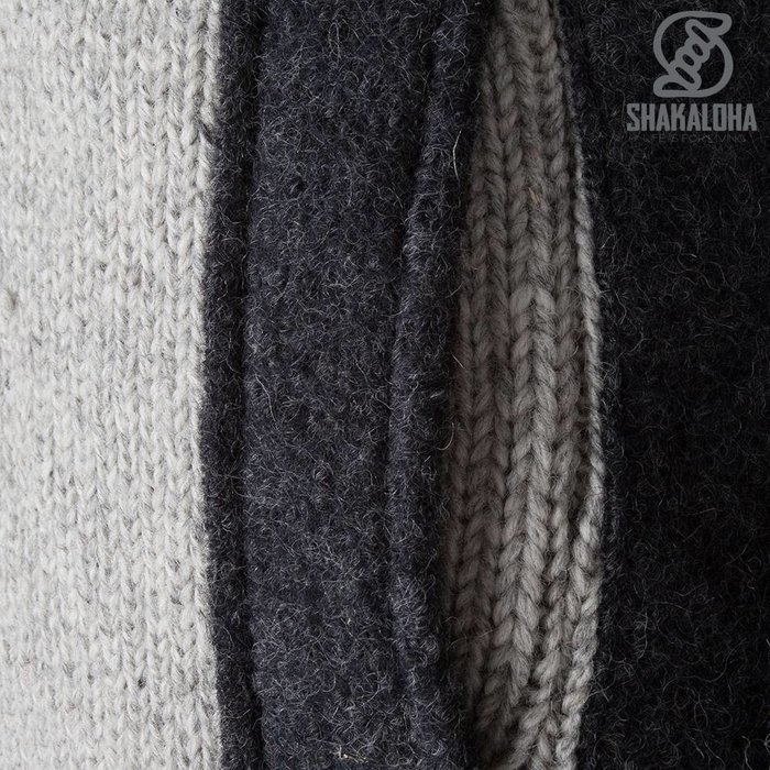Shakaloha Shakaloha Knitted Wool Cardigan Jigsaw ZH Gray with Fleece Lining and Detachable Hood - Women - Handmade in Nepal from Sheep Wool