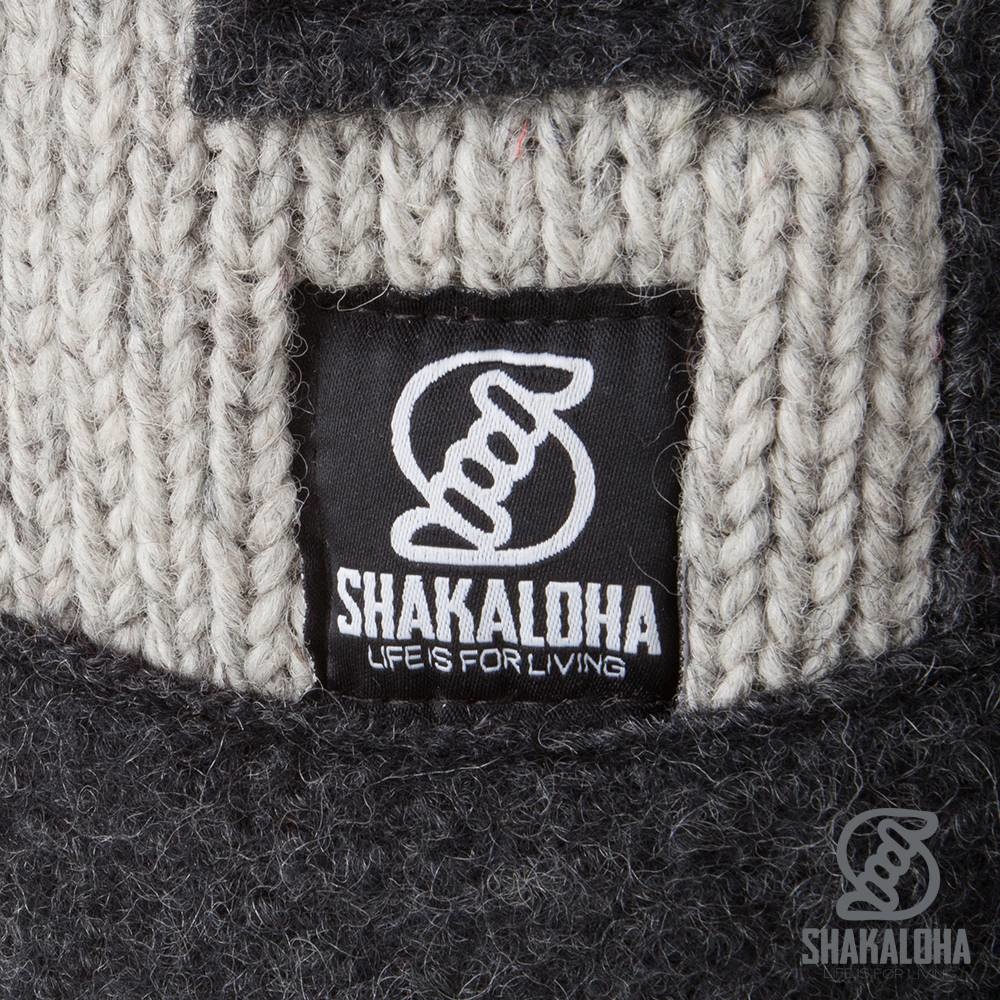 Shakaloha Shakaloha Strickwolle Strickjacke Jigsaw ZH Grau mit Fleecefutter und abnehmbarer Kapuze - Damen - Handmade in Nepal from Sheep Wool