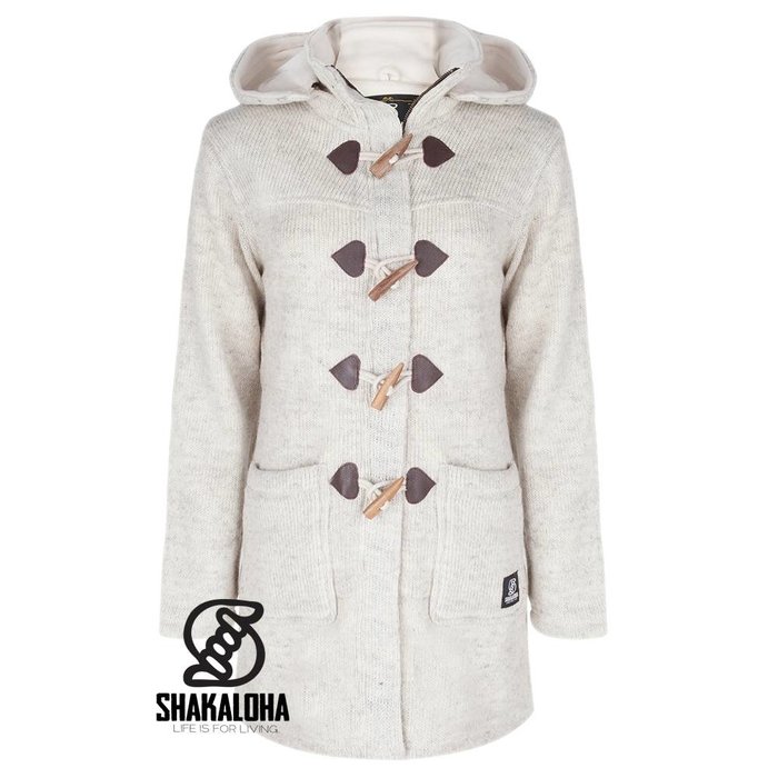 Shakaloha Shakaloha Knitted Wool Cardigan Cody Beige Cream with Fleece Lining and Detachable Hood - Women - Handmade in Nepal from Sheep Wool