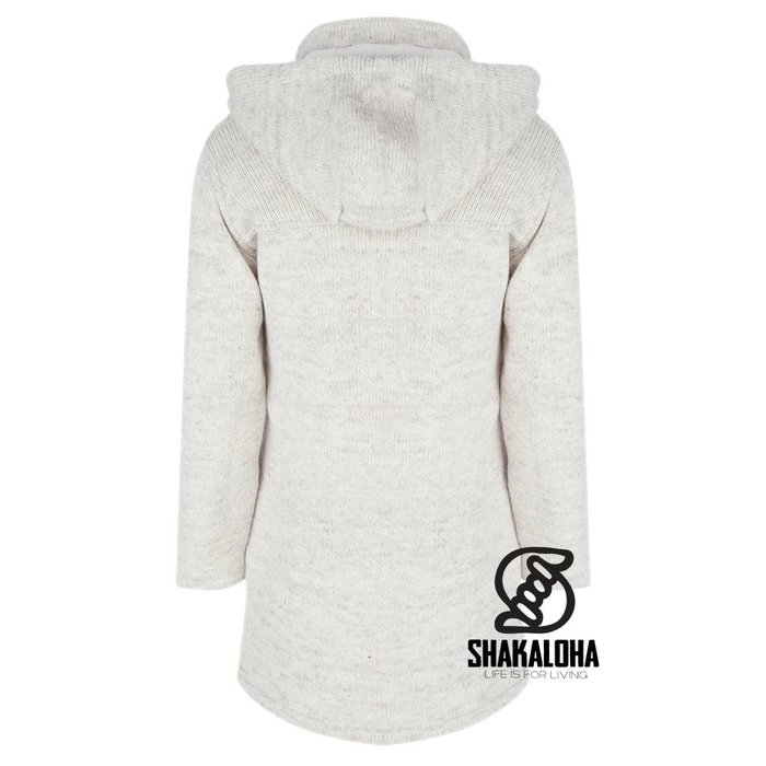 Shakaloha Shakaloha Knitted Wool Cardigan Cody Beige Cream with Fleece Lining and Detachable Hood - Women - Handmade in Nepal from Sheep Wool