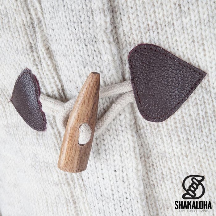 Shakaloha Shakaloha Knitted Wool Cardigan Cody Beige Cream with Fleece Lining and Detachable Hood - Women - Handmade in Nepal from Sheep Wool